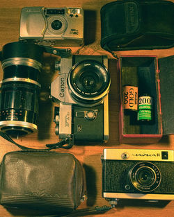 Close-up of camera on table