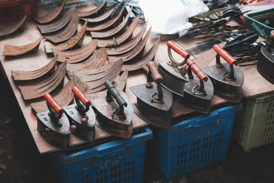 High angle view of an abandoned boats