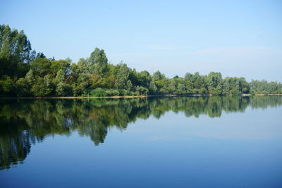 Scenic view of lake against clear sky