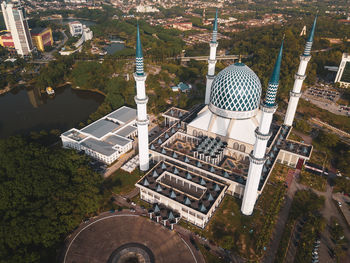 High angle view of buildings in city