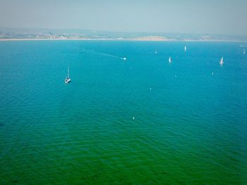 High angle view of sailboat in sea