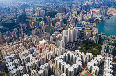 High angle view of buildings in city