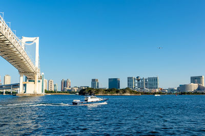 Scenic view of buildings against clear blue sky