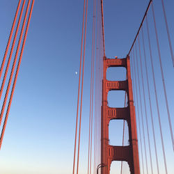 Low angle view of suspension bridge against sky during sunset