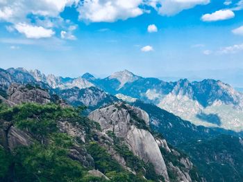 Scenic view of rocky mountains against sky