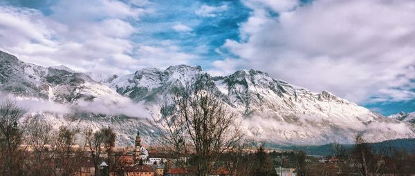 Snowcapped mountains against sky