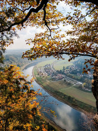 Scenic view of lake against sky during autumn