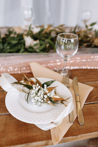 Close-up of place setting on table