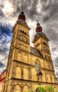 Low angle view of clock tower against sky