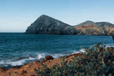 Scenic view of sea against clear sky