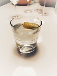 Close-up of beer in glass on table