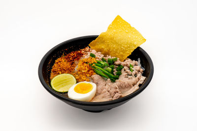 High angle view of meal served in bowl