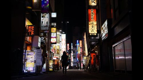 Illuminated buildings at night