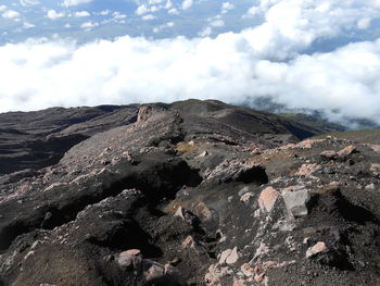 Scenic view of volcanic landscape against sky