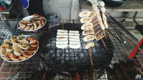 Close-up of meat on barbecue grill