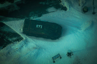 High angle view of swimming pool in snow