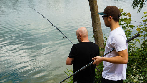 Man fishing in sea