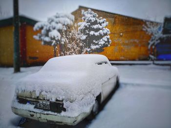 Close-up of snow on car