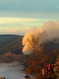 Scenic view of mountains against sky during sunset