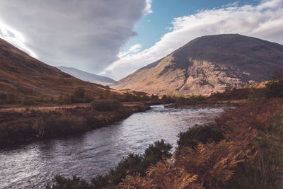 Scenic view of river and mountains