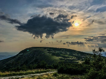 Scenic view of field against sky during sunset