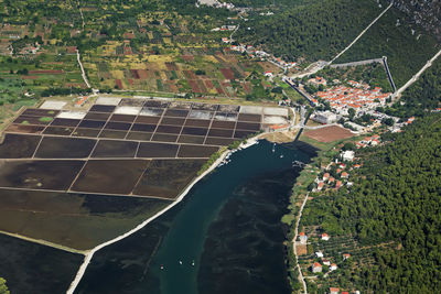 Ston town with salt pans on pelješac peninsula, croatia