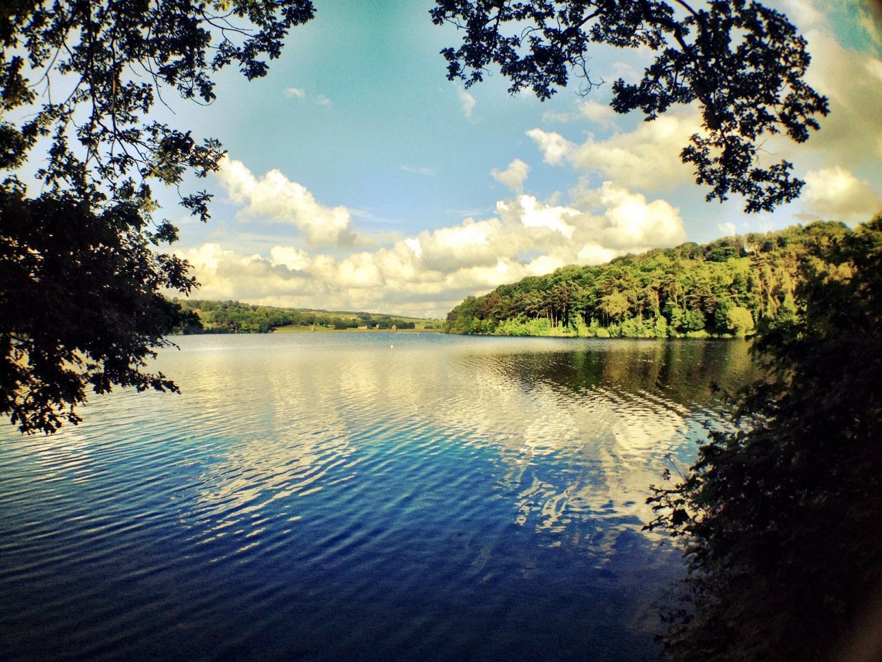 water, tranquil scene, tranquility, sky, scenics, tree, beauty in nature, reflection, lake, cloud - sky, nature, waterfront, cloud, idyllic, calm, cloudy, non-urban scene, outdoors, rippled, mountain