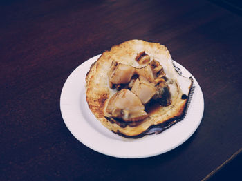 High angle view of food in plate on table