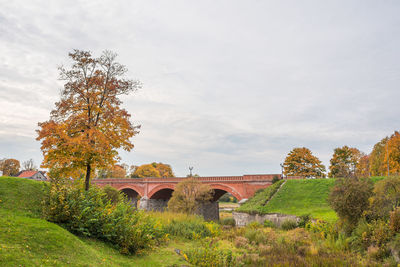 Arch bridge and trees against sky