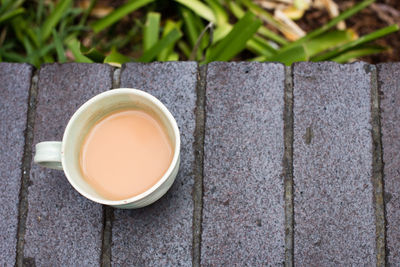 High angle view of tea in cup