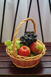 Close-up of fruits in basket on table
