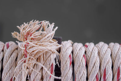 Close-up of ropes against on gray background