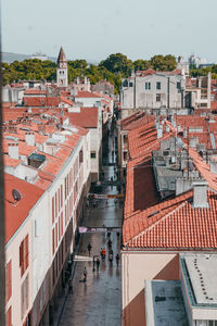 High angle shot of townscape against sky