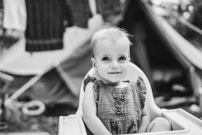 High angle view of cute girl in boat