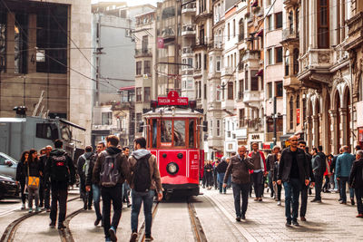 People walking on city street