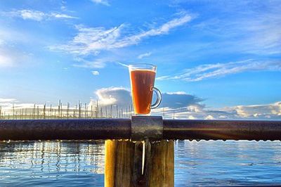 View of wooden posts in water