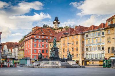 Exterior of old building against sky in city