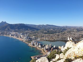 High angle view of city at waterfront