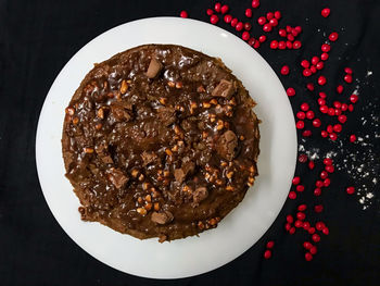 High angle view of dessert in plate on table