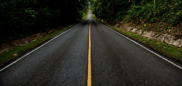 Empty road along trees in forest