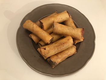 High angle view of bread in plate on table