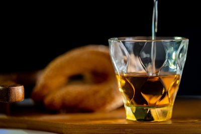 Close-up of beer in glass on table