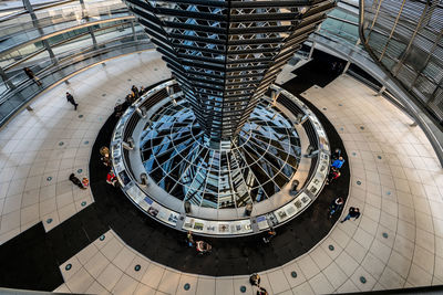 High angle view of people in modern building