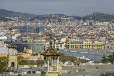 High angle view of buildings in city