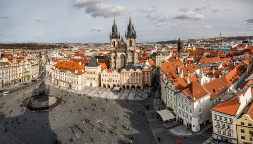 High angle view of buildings in city