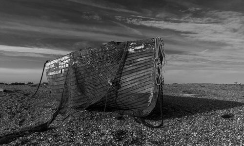 Fishing boat moored on the beach