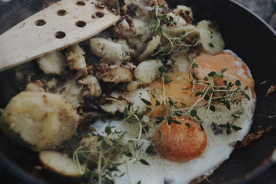 High angle view of chopped vegetables in plate