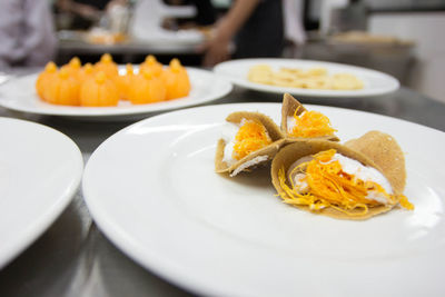 Close-up of dessert in plate on table