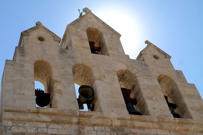 Low angle view of bell tower against sky