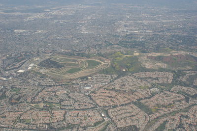 Aerial view of agricultural field in city